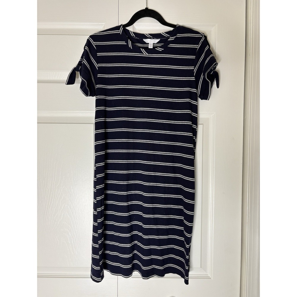 LC Lauren Conrad Women's Striped Knot Sleeve Swing Dress Size M Blue White